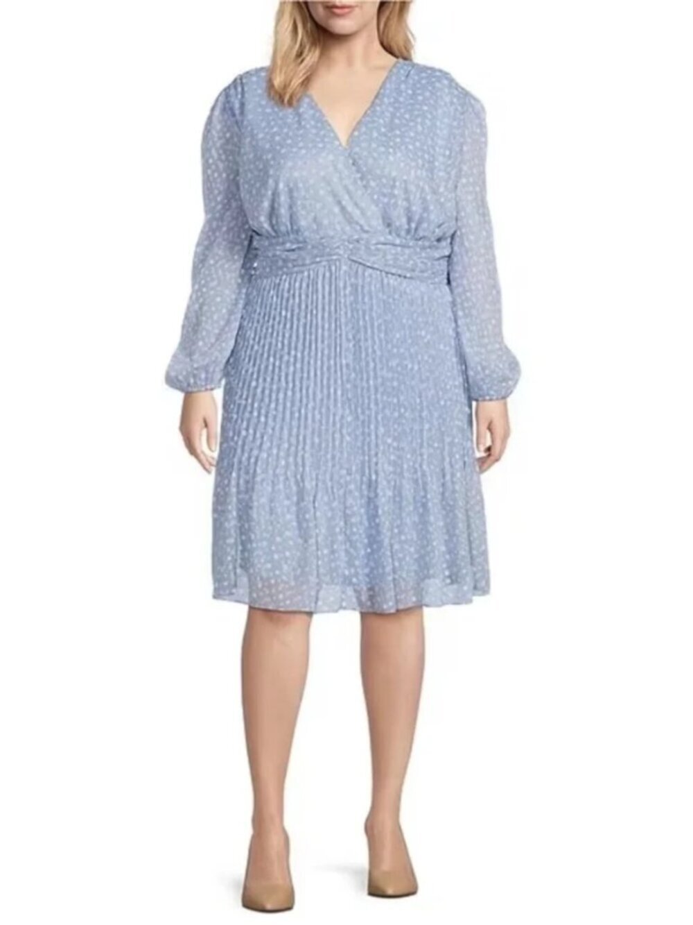 Alex Marie Plus Size Mia Long Sleeve V-Neck Foil Chiffon Dress NWT